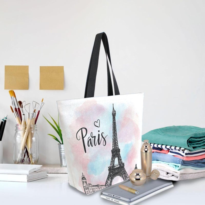 Pfrewn Eiffel Tower Canvas Tote Bag for Women Extra Large Grocery Bag Reusable Casual Beach Shopping Tote Heavy Duty Washable Shoulder Bags Handbag with Handles - Image 2